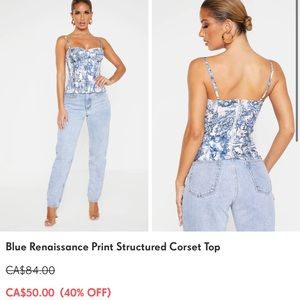 PLT Blue Renaissance Print Structured Corset Top